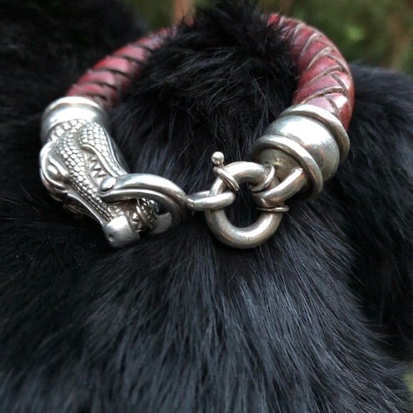 Vintage BARRY KIESELSTEIN-CORD Woven Leather Sterling Silver Alligator Bracelet - Picture 2 of 9